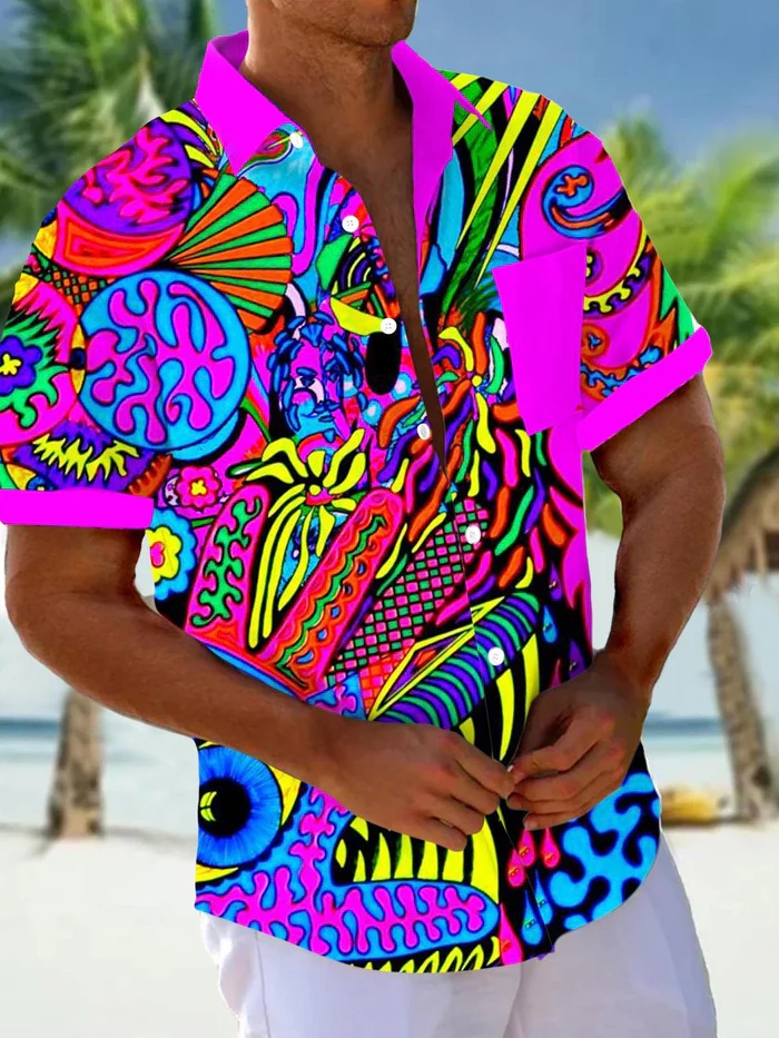 Exquisite Craftsmanship Abstract Art Print Men's Short Sleeve High-Quality Pocket Shirts