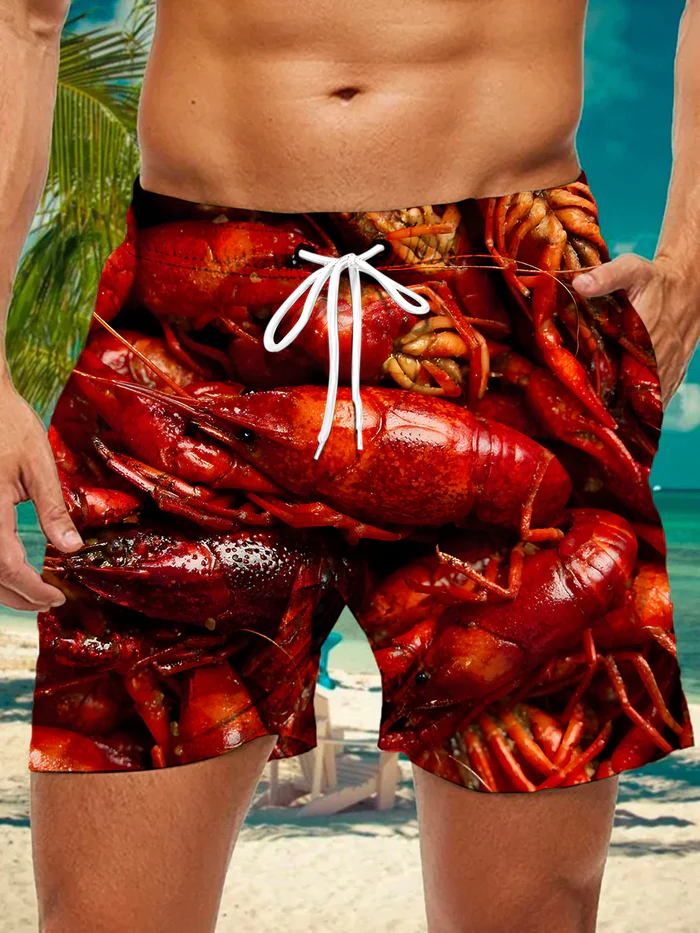 Exquisite Craftsmanship Crayfish Print Men's Shorts--Easy-wearing Essentials On Beach.