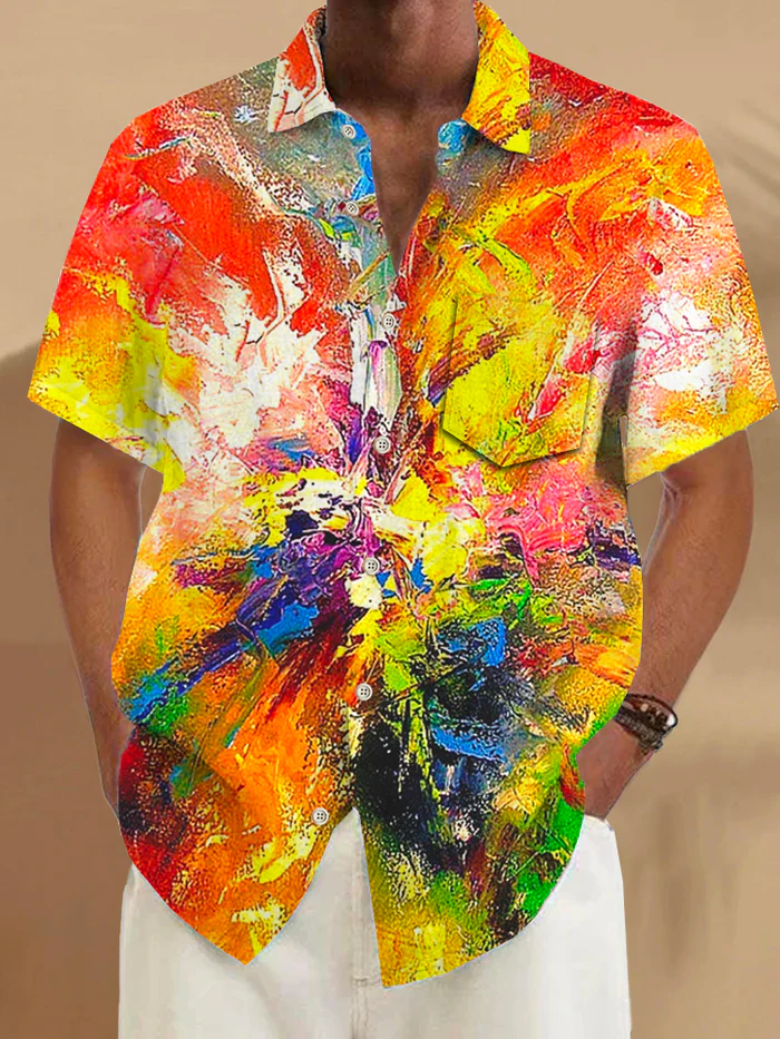 Exquisite Craftsmanship Art Hawaiian Men's Short Sleeve High-Quality Pocket Shirts