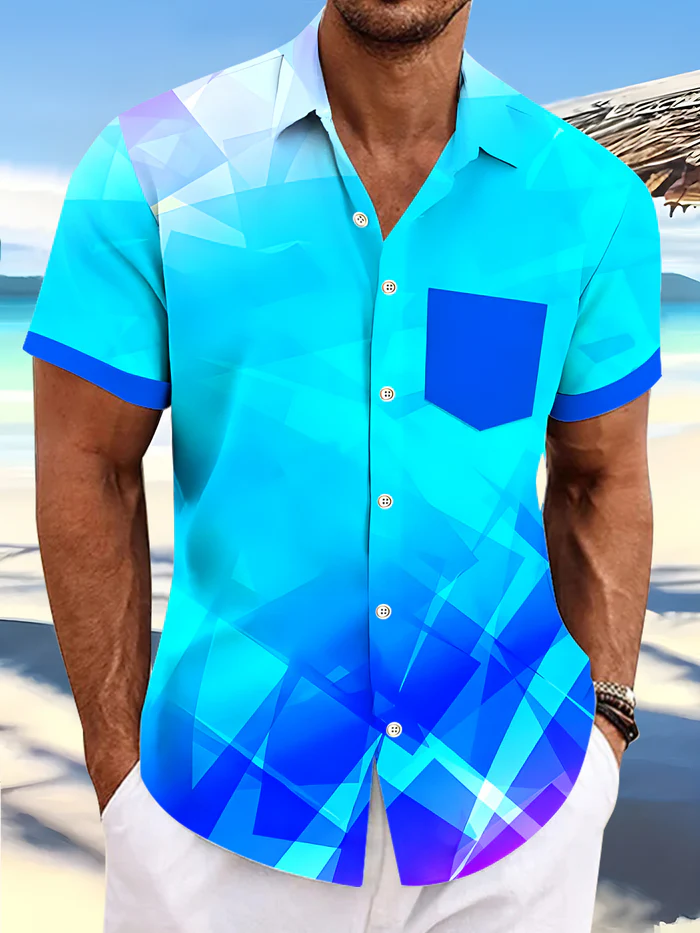 Exquisite Craftsmanship Geometry Men's Short Sleeve High-Quality Pocket Shirts