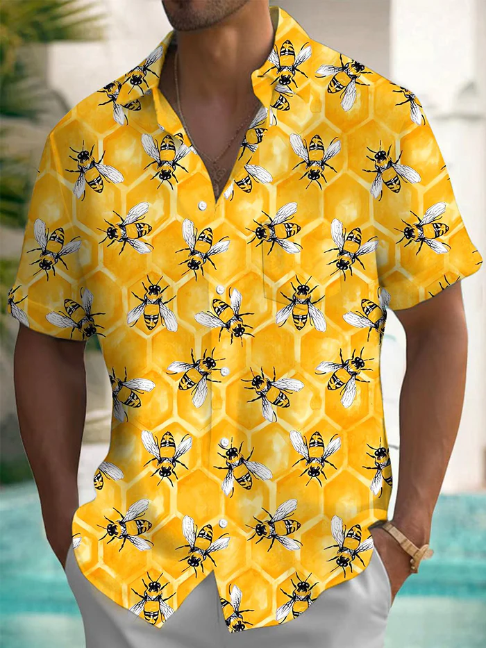 Exquisite Craftsmanship Bee Men's Short Sleeve High-Quality Pocket Shirts