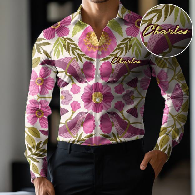 Custom Personalized Luxe Exclusive Design Embroidery & Print Business Casual Vacation Shirt