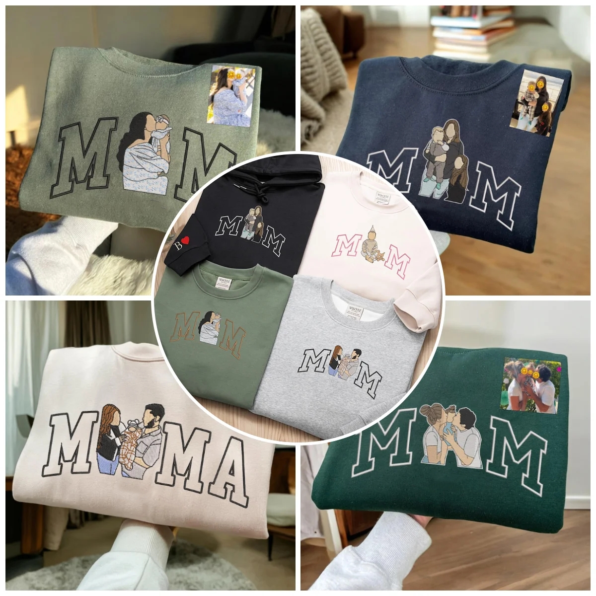 Custom This Mama Wears Her Heart On Her Sleeve Hoodie, Personalized Mom Sweatshirt Mothers Day Gifts