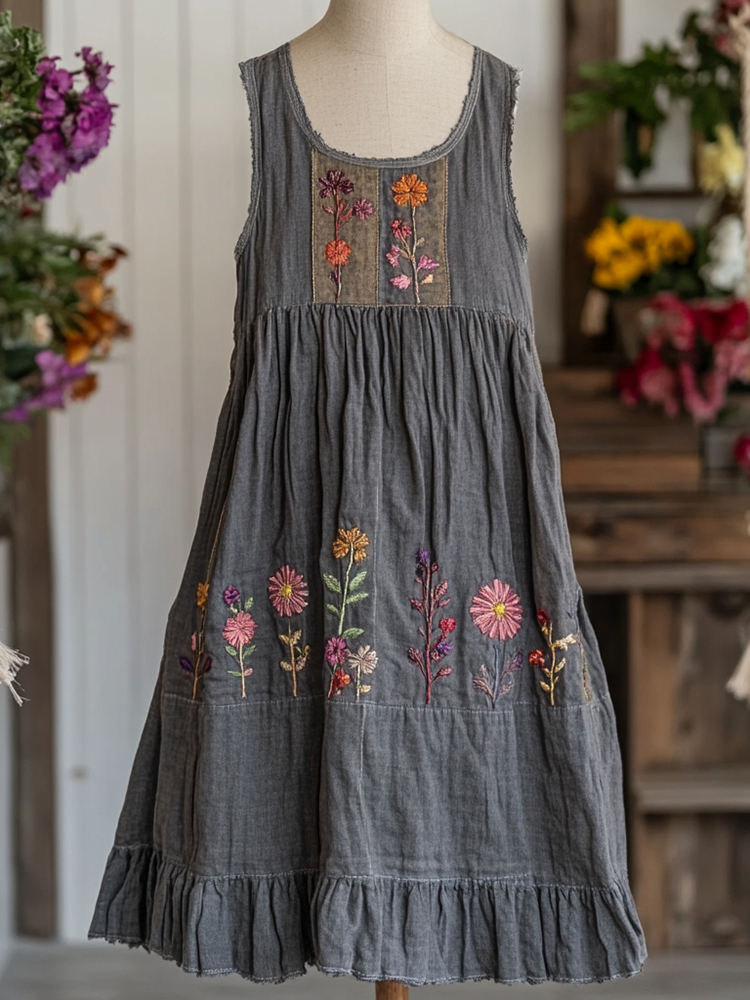 Elegant Floral Embroidery Comfortable Women's Dress