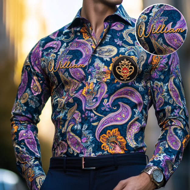 Custom Personalized Luxe Exclusive Design Embroidery & Print Business Casual Vacation Shirt