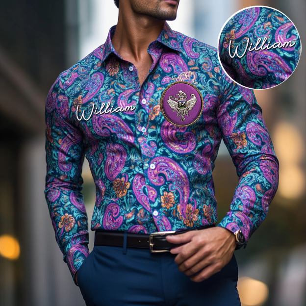 Custom Personalized Luxe Exclusive Design Embroidery & Print Business Casual Vacation Shirt
