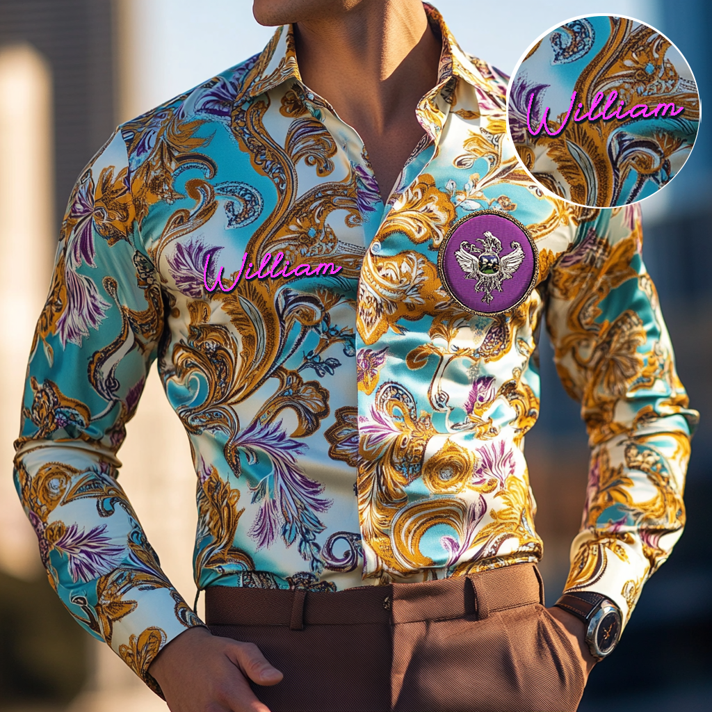 Custom Personalized Luxe Exclusive Design Embroidery & Print Business Casual Vacation Shirt