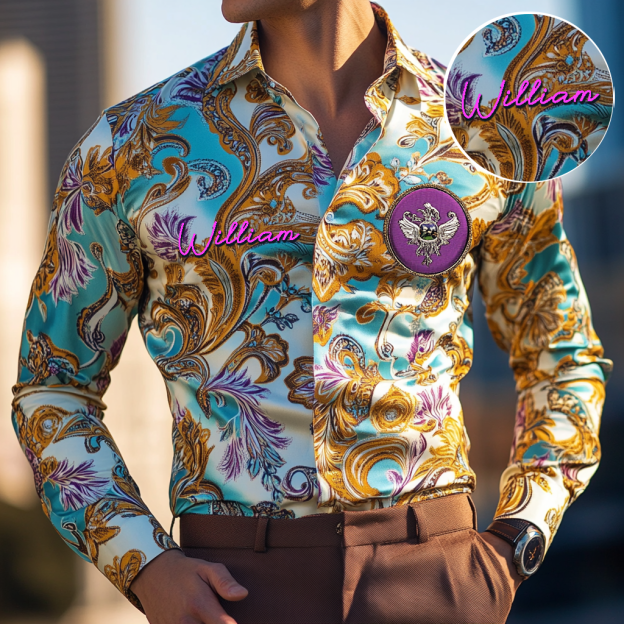 Custom Personalized Luxe Exclusive Design Embroidery & Print Business Casual Vacation Shirt