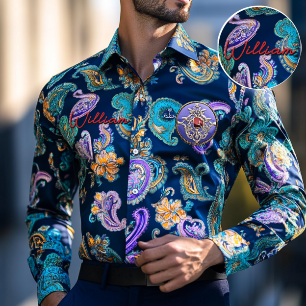 Custom Personalized Luxe Exclusive Design Embroidery & Print Business Casual Vacation Shirt