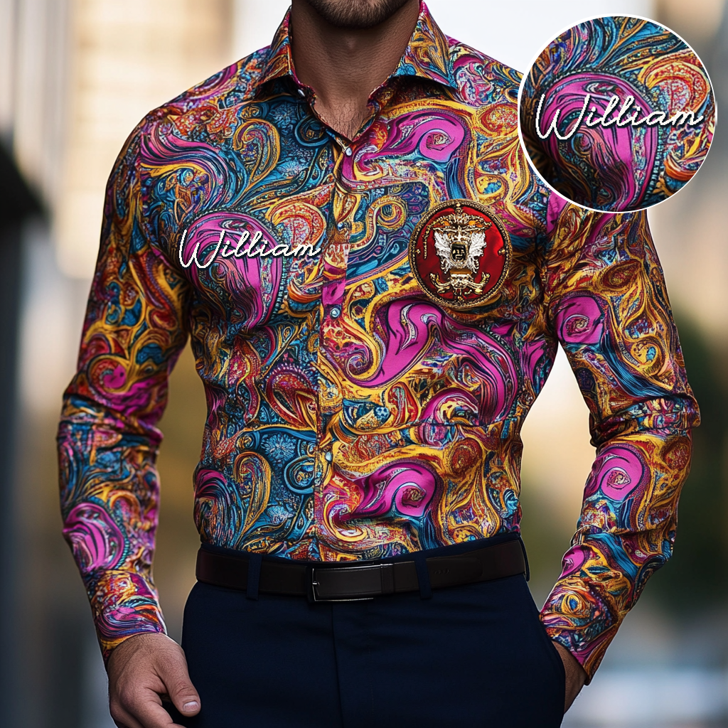 Custom Personalized Luxe Exclusive Design Embroidery & Print Business Casual Vacation Shirt