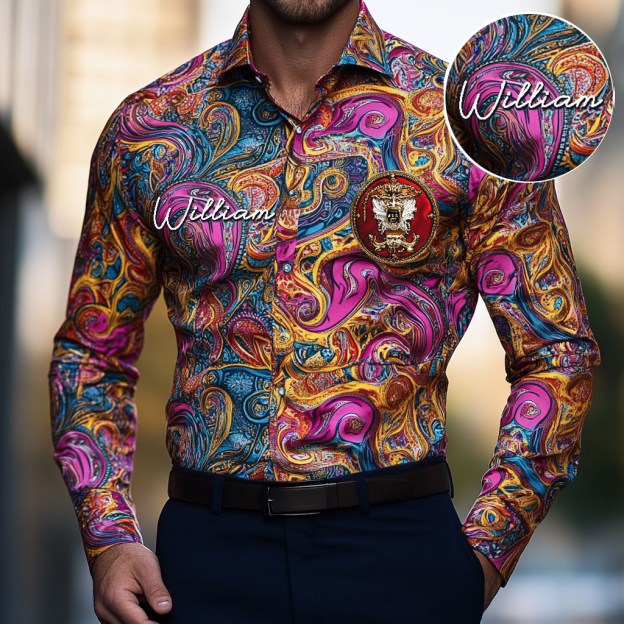 Custom Personalized Luxe Exclusive Design Embroidery & Print Business Casual Vacation Shirt