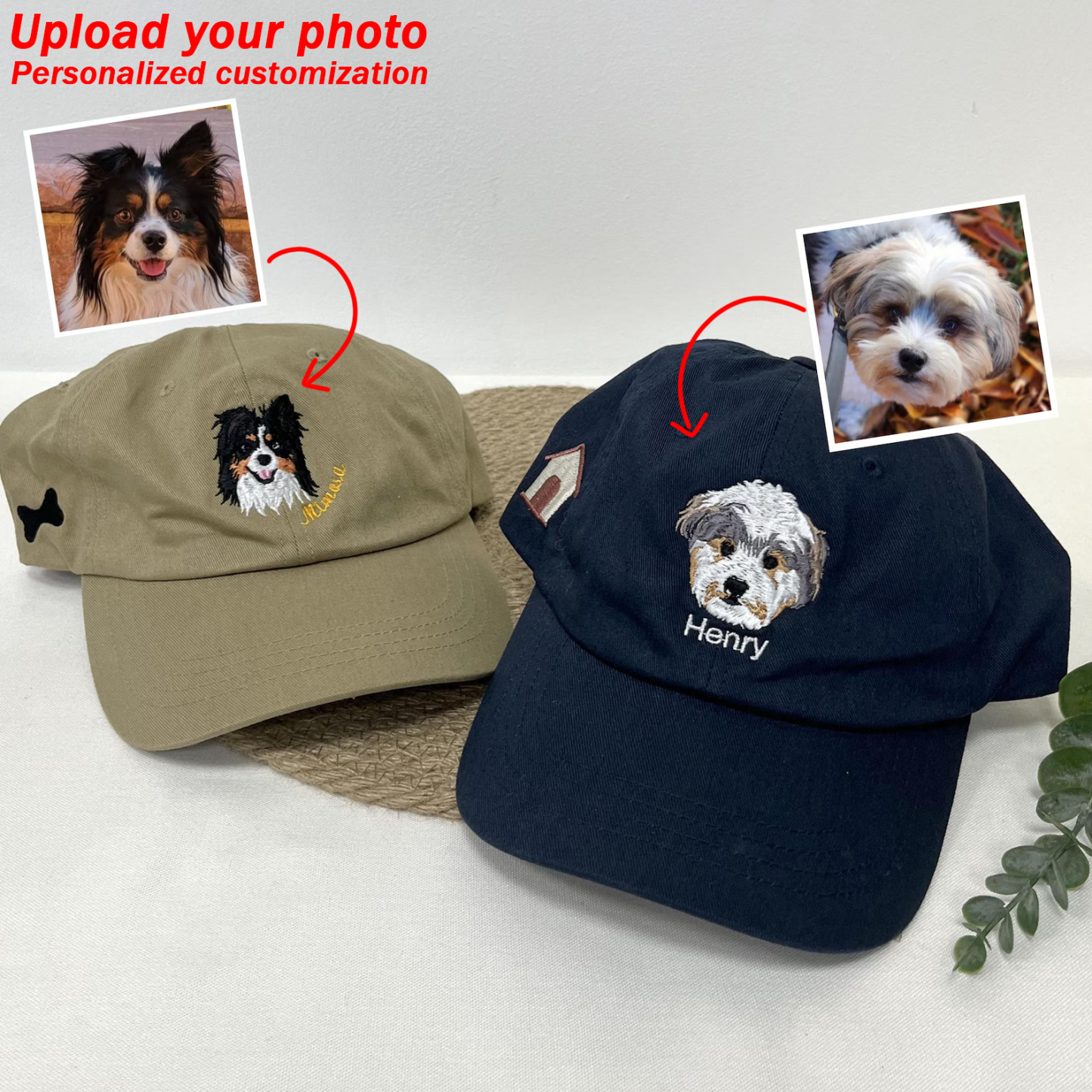 Custom Prints/Embroidery with Your Photos Custom Dog Photo– Personalized Gifts Baseball Cap Hat