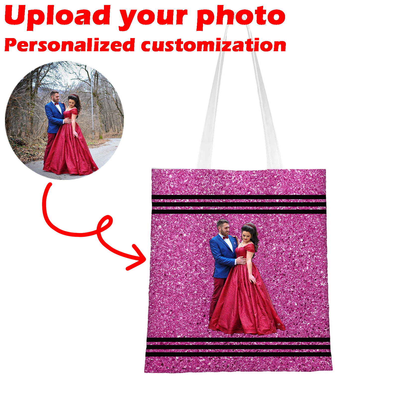 Personalized Faux Glitter Crayon Design Large Canvas Tote Bag Office Commuting Appreciation Gift for Teacher
