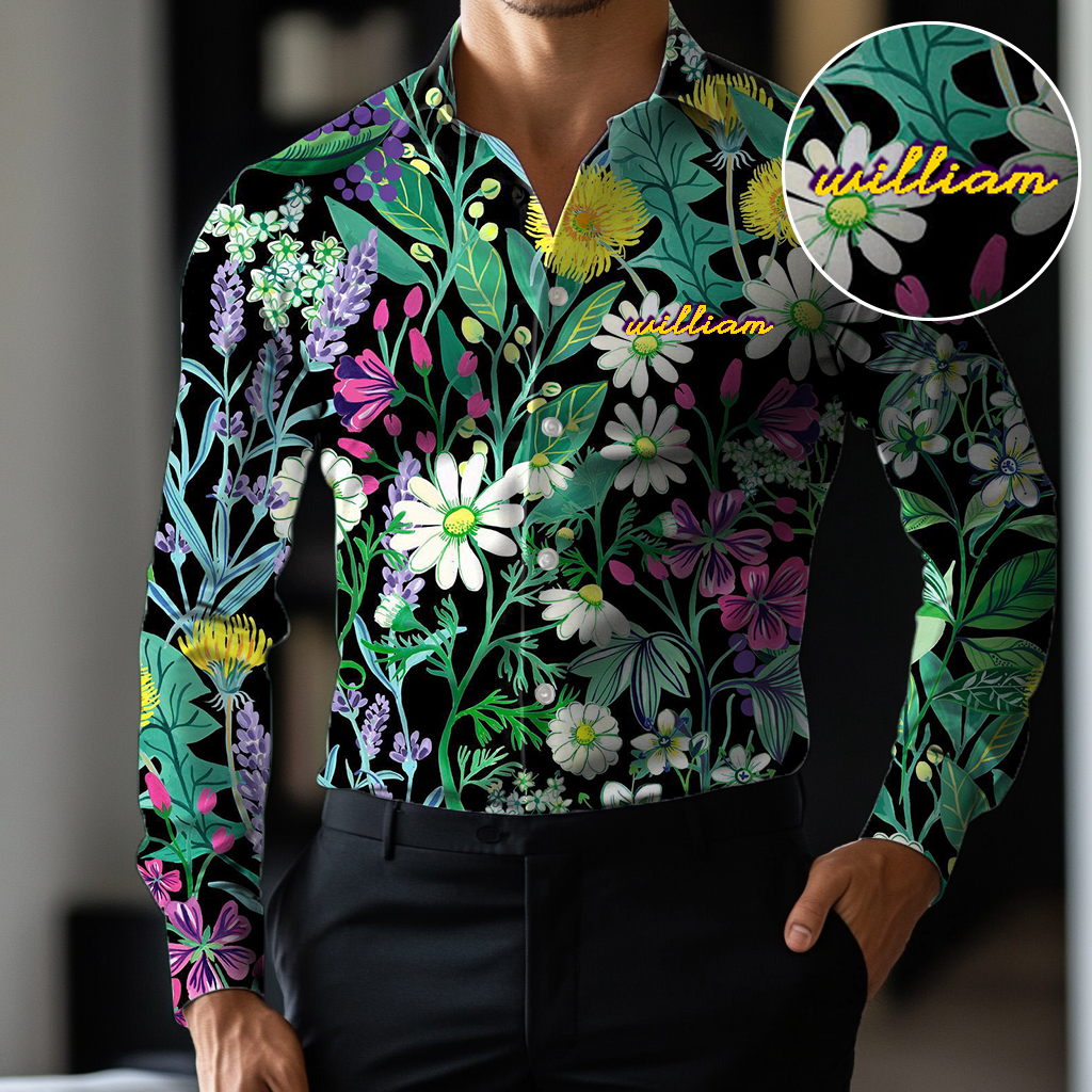 VIP Exclusive Design Embroidery & Print Business Casual Vacation Shirt