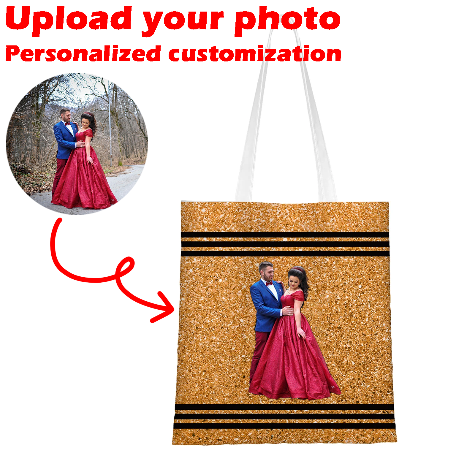 Personalized Faux Glitter Crayon Design Large Canvas Tote Bag Office C