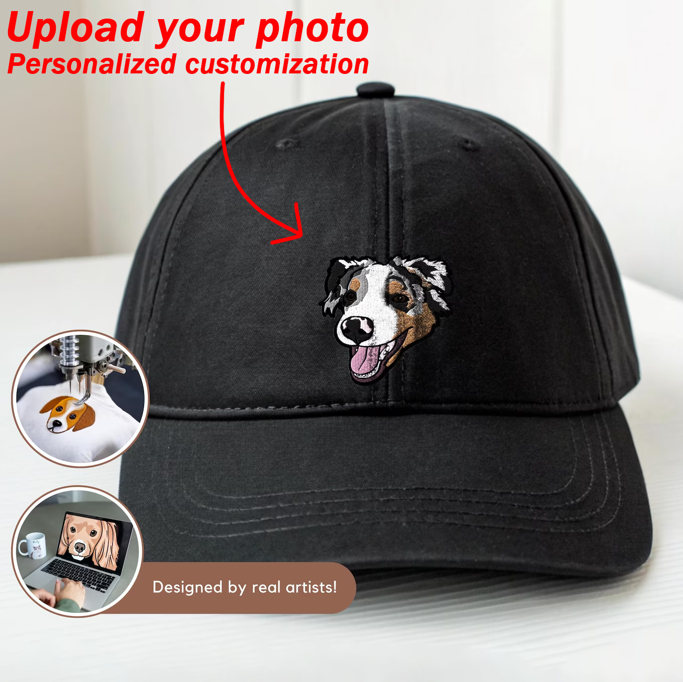Custom Prints/Embroidery with Your Photos Custom Dog Photo– Personalized Gifts Baseball Cap Hat