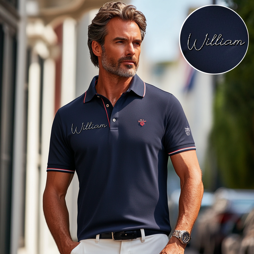 Custom Personalized Luxe Exclusive Design Embroidery & Print Business Casual Vacation Short-Sleeved Polo Shirt