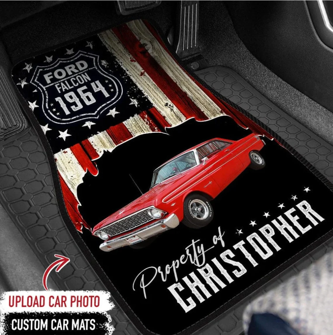 Personalized Car Mats Flag USA Custom Name & Year Car Mats, Upload Photo Car Custom Gift