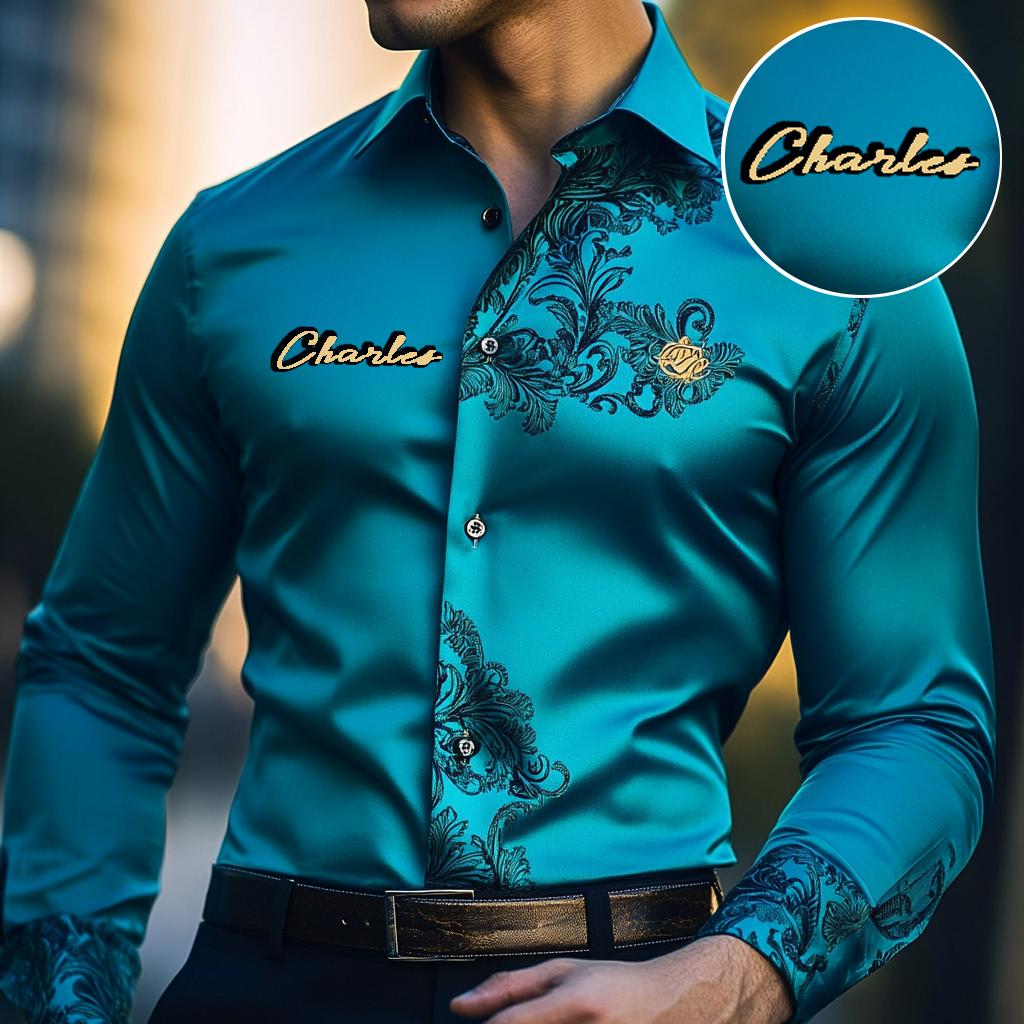 Custom Personalized Luxe Exclusive Design Embroidery & Print Business Casual Vacation Shirt