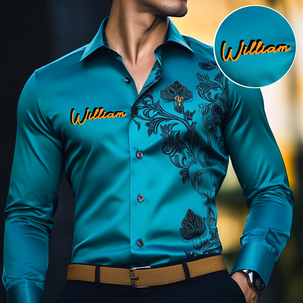 Custom Personalized Luxe Exclusive Design Embroidery & Print Business Casual Vacation Shirt