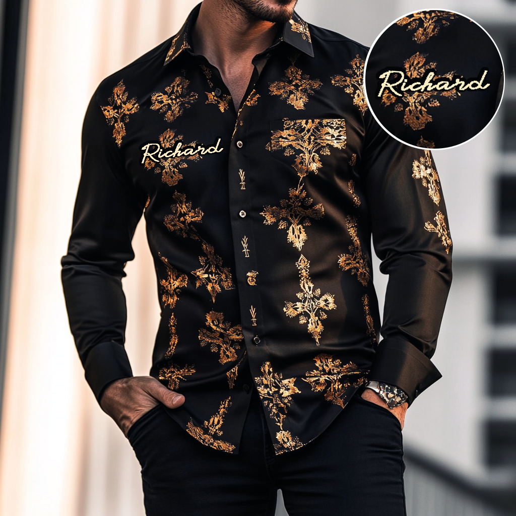 Custom Personalized Luxe Exclusive Design Embroidery & Print Business Casual Vacation Shirt