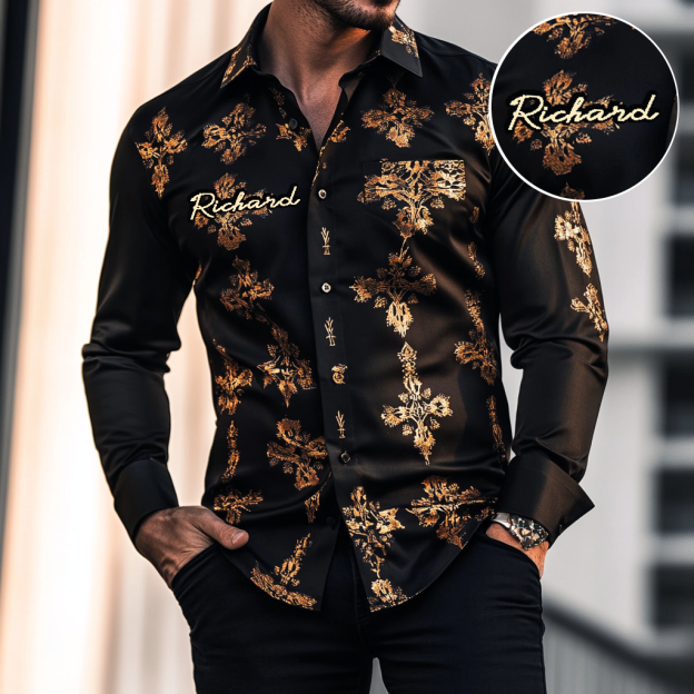 Custom Personalized Luxe Exclusive Design Embroidery & Print Business Casual Vacation Shirt