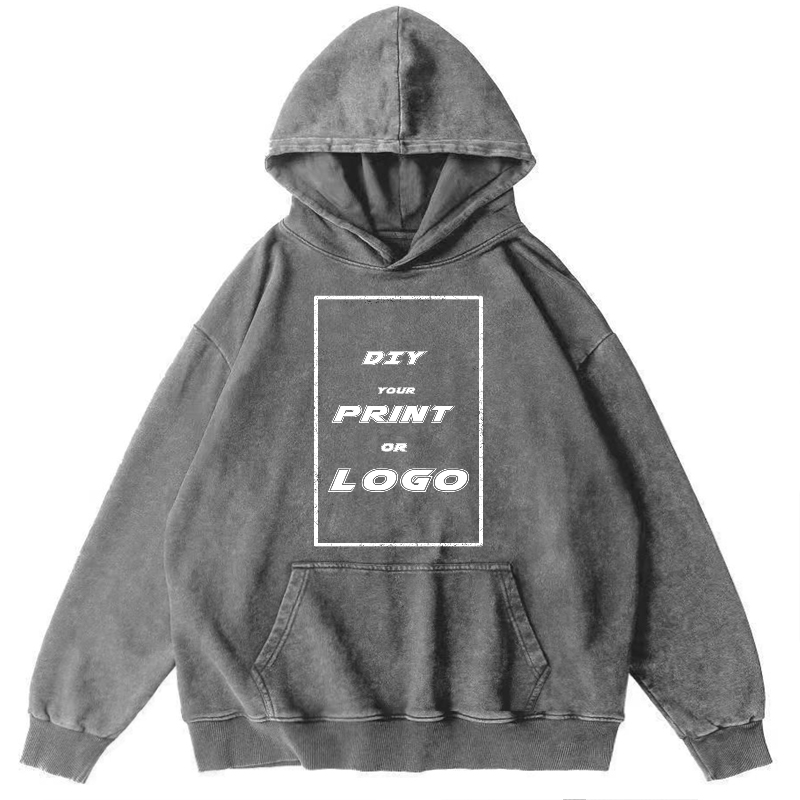 450GSM Pure Cotton Custom Printed  Washed Hoodie For Unisex