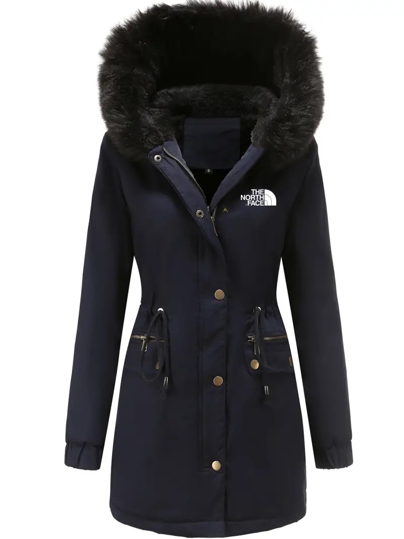 2025 TNF®-Zipper Fur Lined Hooded Parka Autumn Winter Casual Warm Long Sleeve Drawstring Waist Sweater Women's Clothing