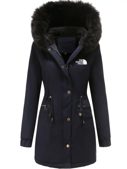 2025 TNF®-Zipper Fur Lined Hooded Parka Autumn Winter Casual Warm Long Sleeve Drawstring Waist Sweater Women's Clothing