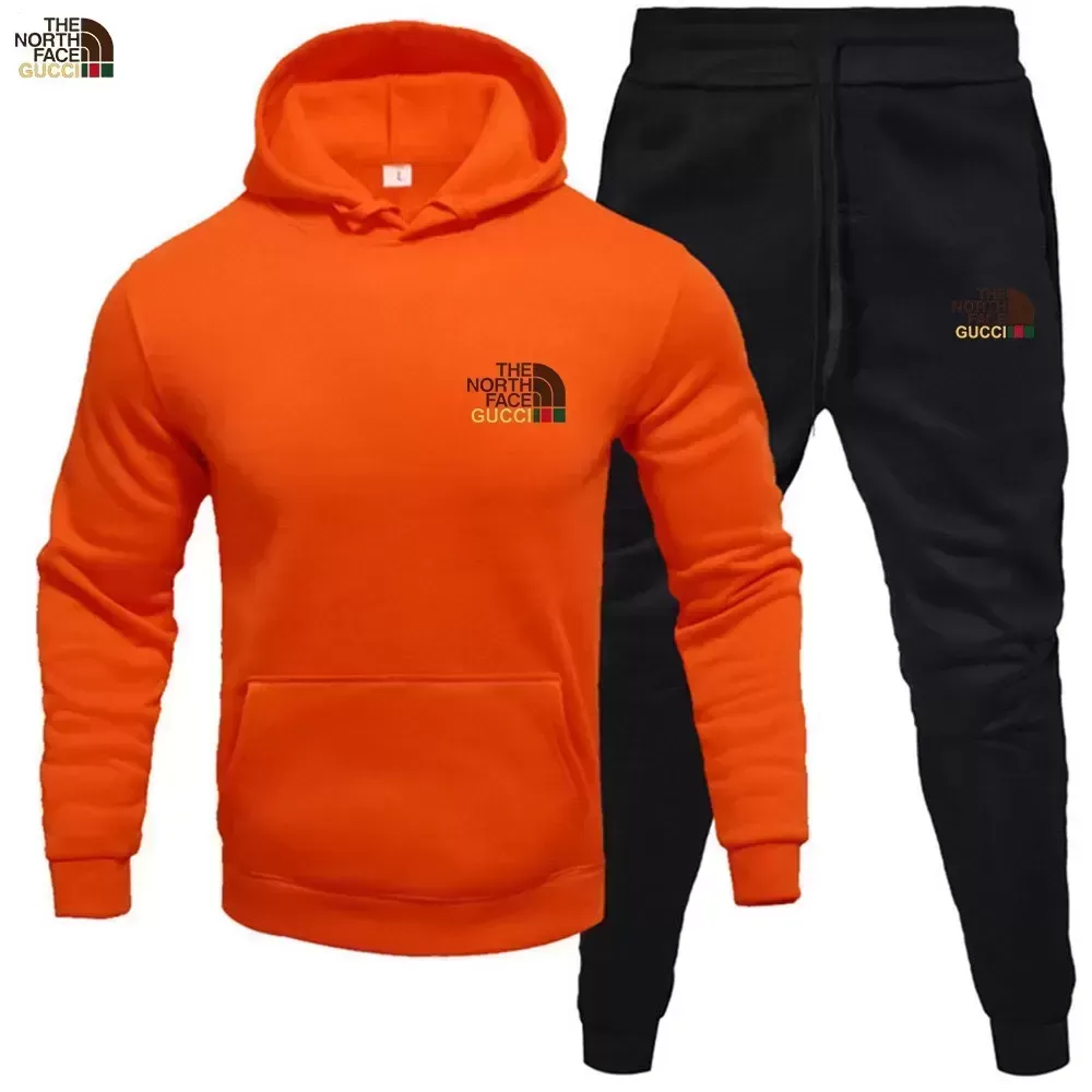 TNF® Men's hoodie sweater + trousers two sets of winter plus fleece warm coat casual suit