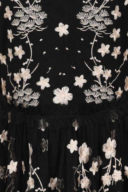 Black Floral Embroidered Midi Dress