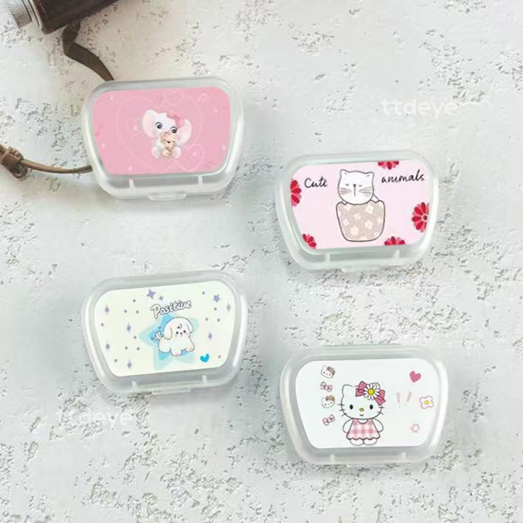 TTDeye Cartoon Mix Lens Case | Cute Travel Contact Lens Case with Mirror & Tools