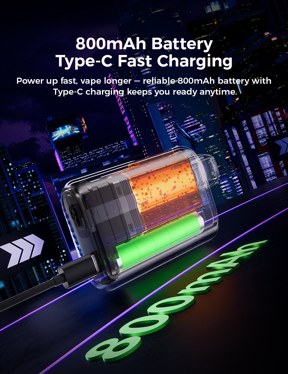 800mAh Akkumul&aacute;tor Type-C Gyors T&ouml;lt&eacute;ssel