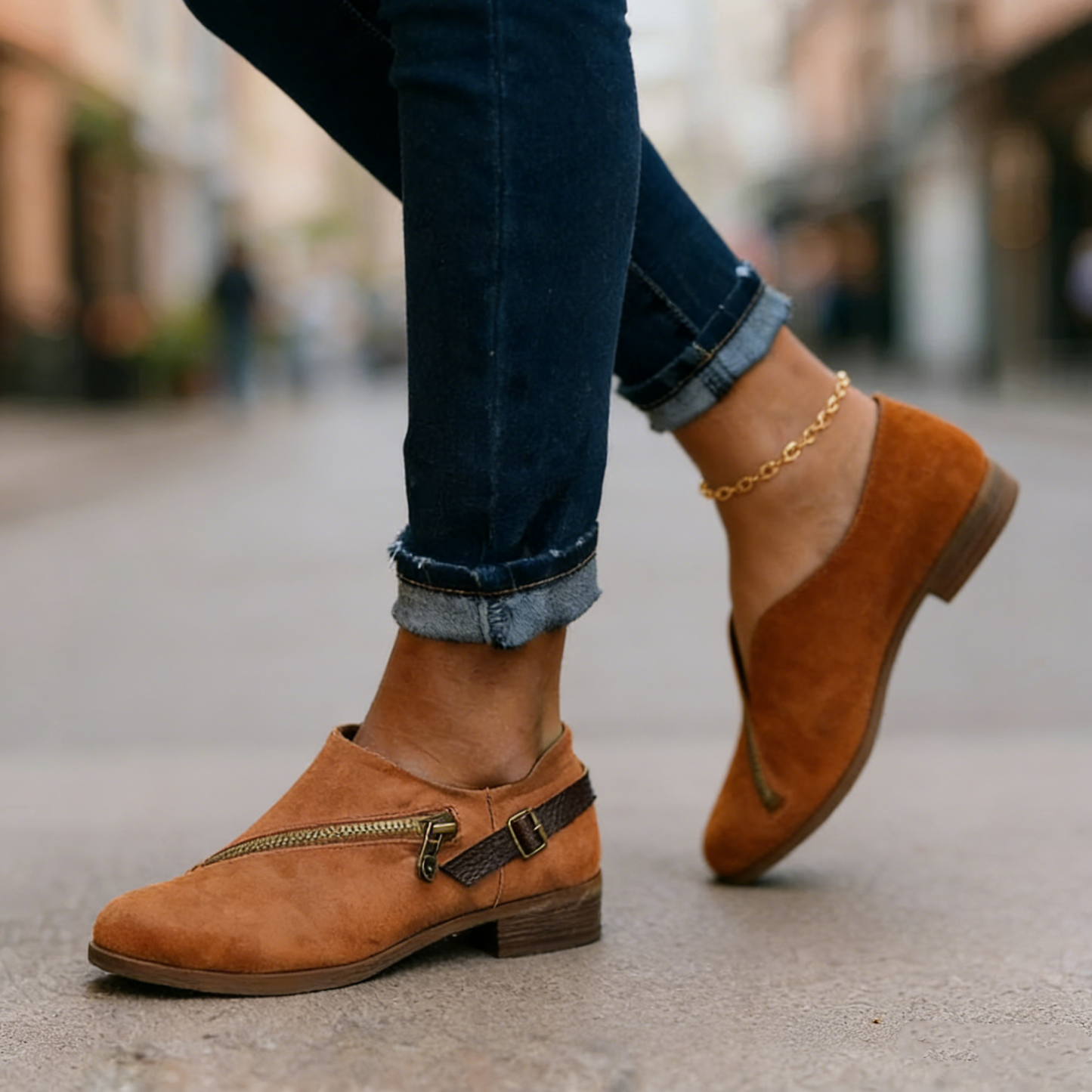 Women Casual Retro Round Toe Low Heel Zipper Boots