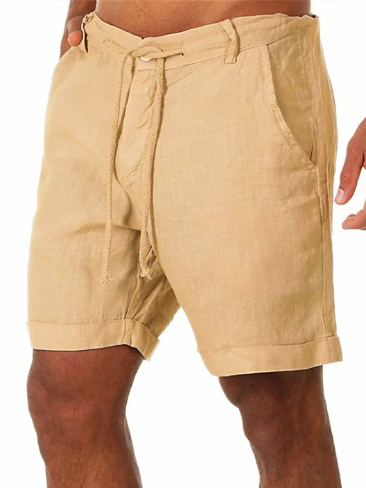 Men's Solid Color Vacation Lace Cotton and Linen Shorts and Casual Pants