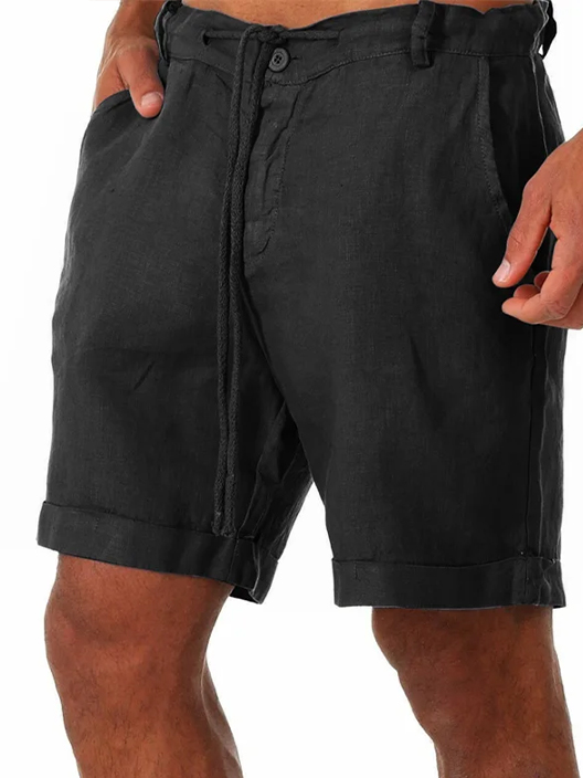 Men's Solid Color Vacation Lace Cotton and Linen Shorts and Casual Pants