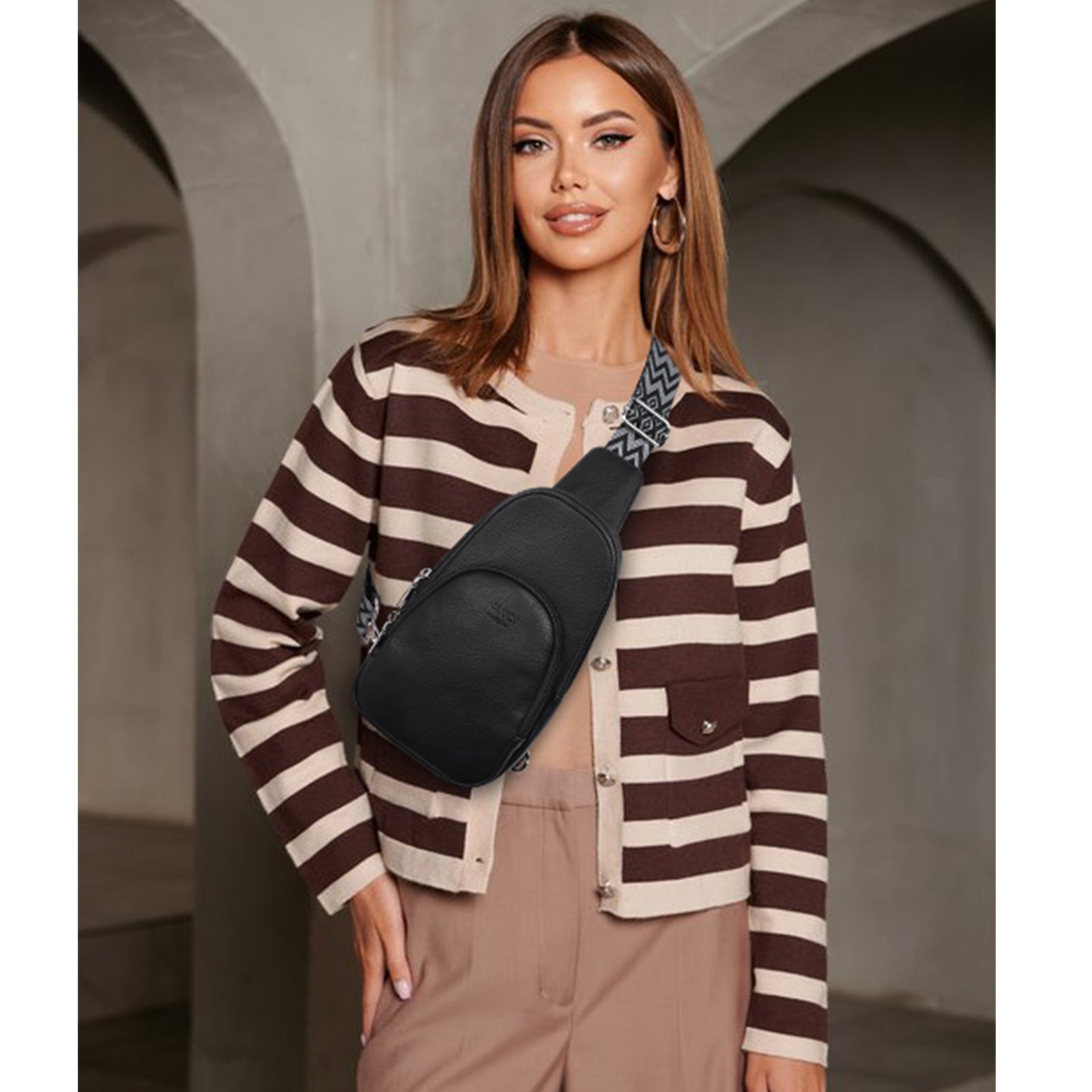 Small PU Leather Sling Bag Crossbody Bag for Women Traveling Hiking Cycling