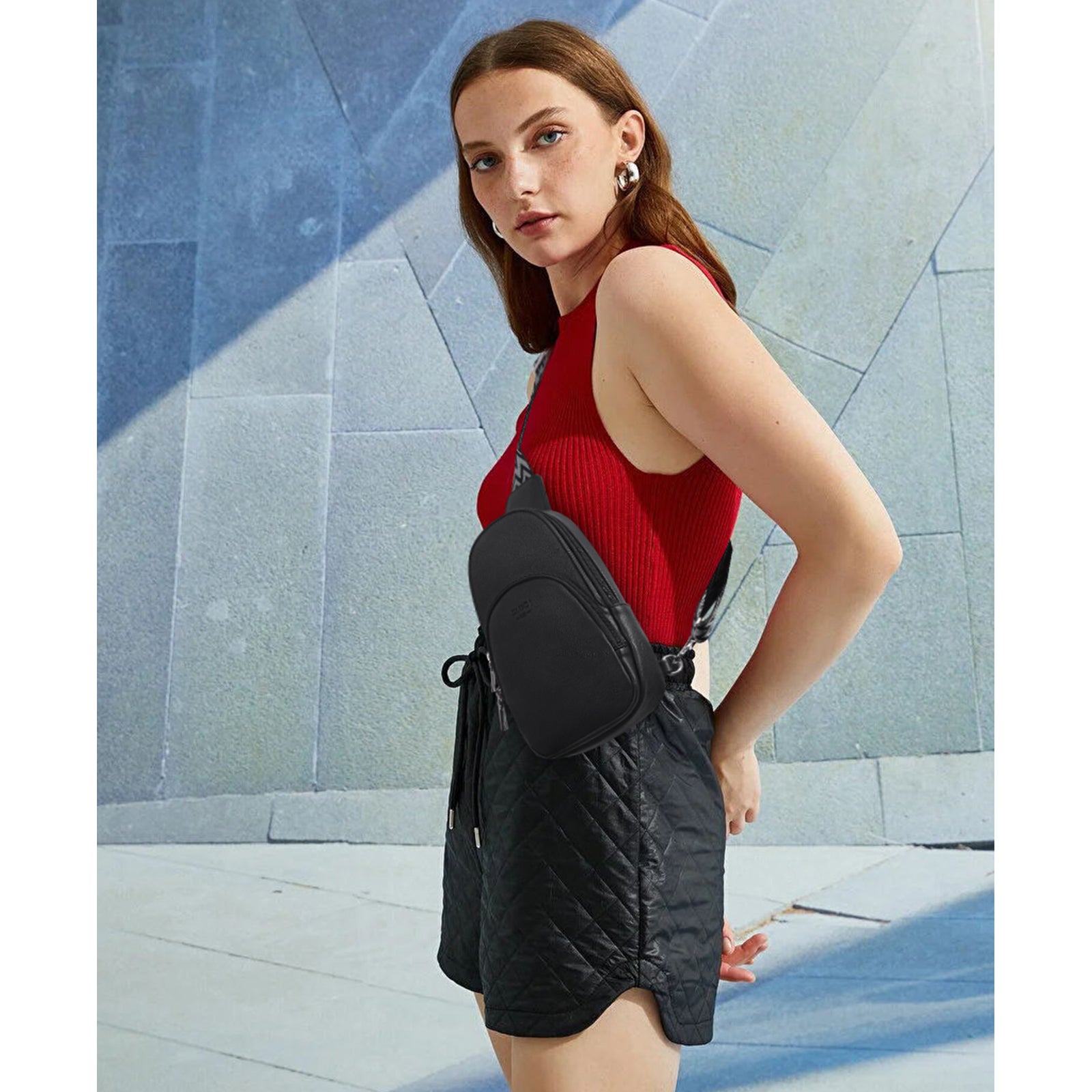 Small PU Leather Sling Bag Crossbody Bag for Women Traveling Hiking Cycling