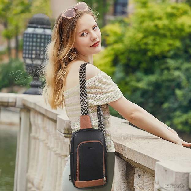 Large PU Leather Crossbody Sling Bag for Women Travel Hiking Cycling