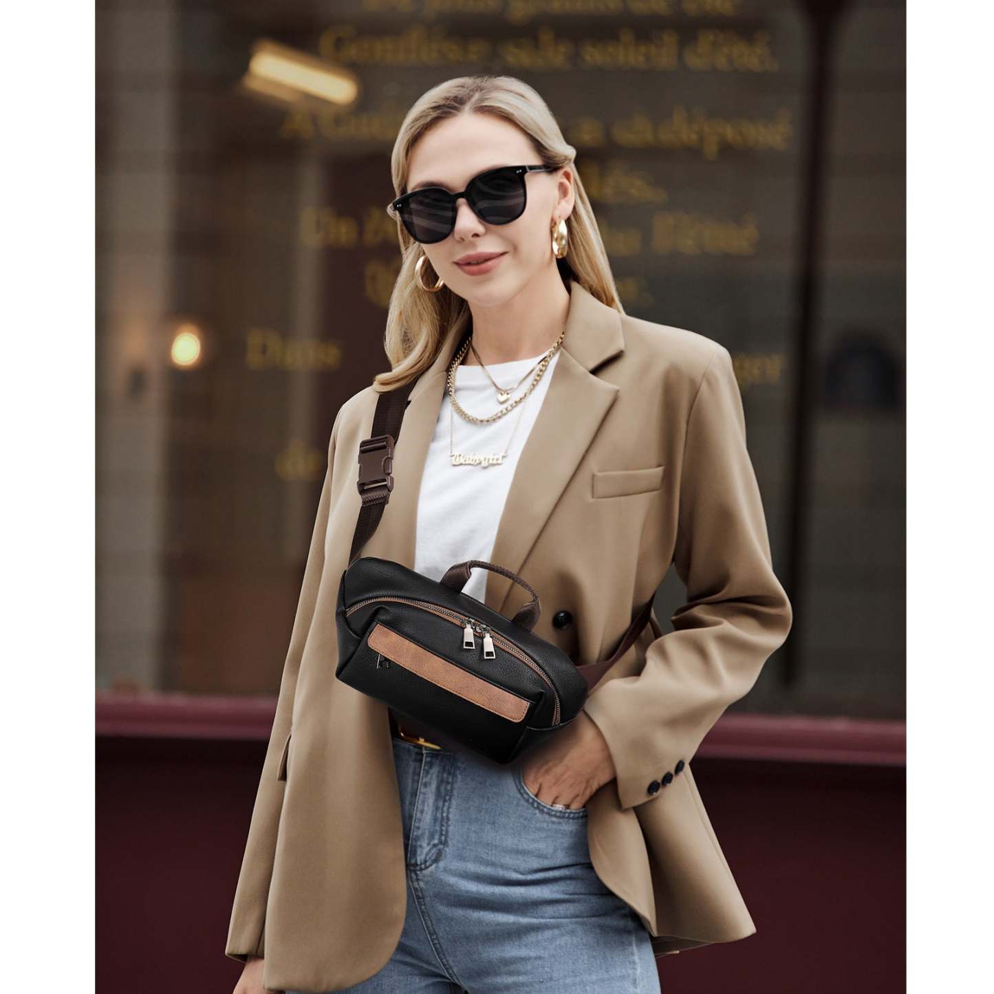 Leather Belt Bag Fanny Pack Crossbody Bags for Women Trendy Waist Bag with Adjustable Strap