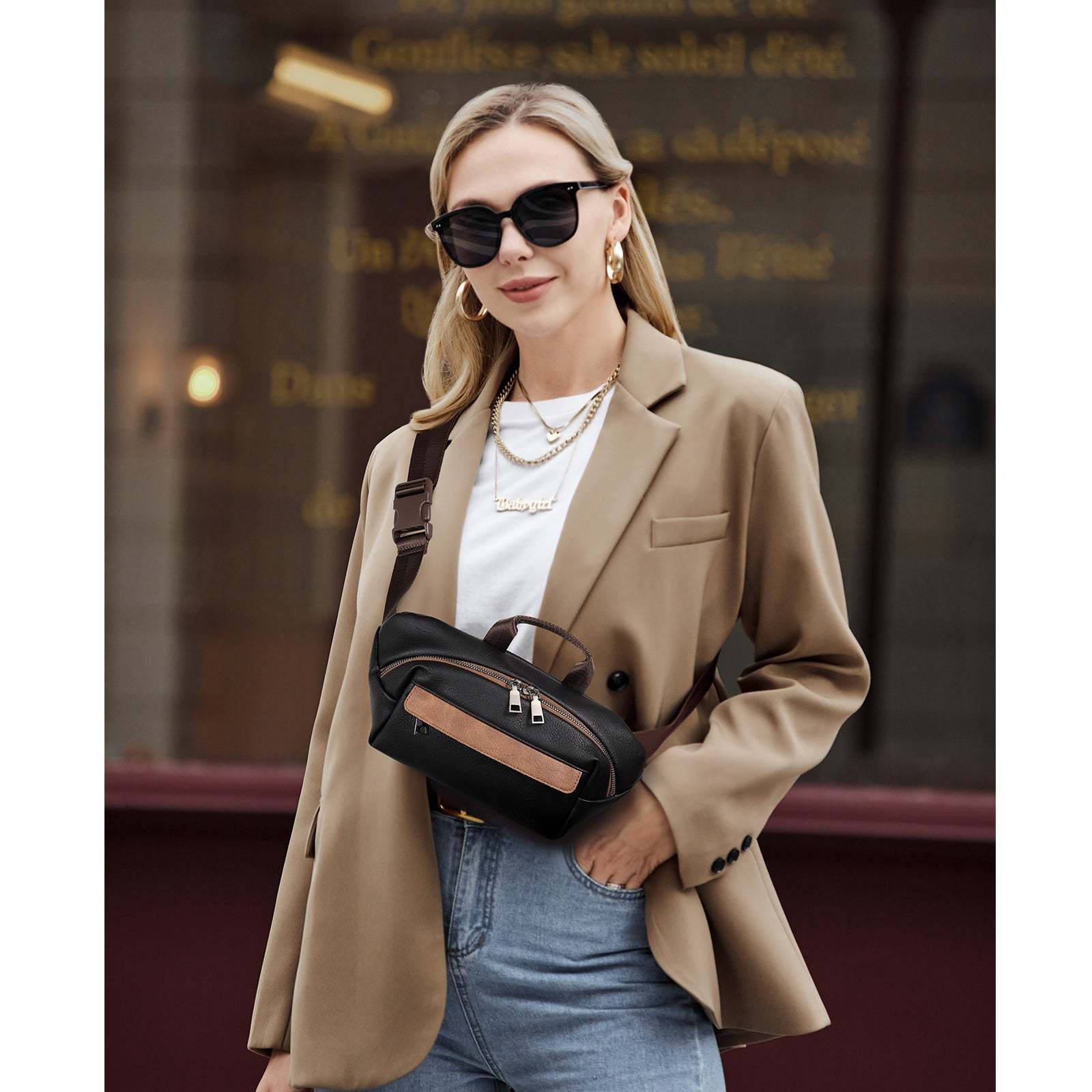 Leather Belt Bag Fanny Pack Crossbody Bags for Women Trendy Waist Bag with Adjustable Strap