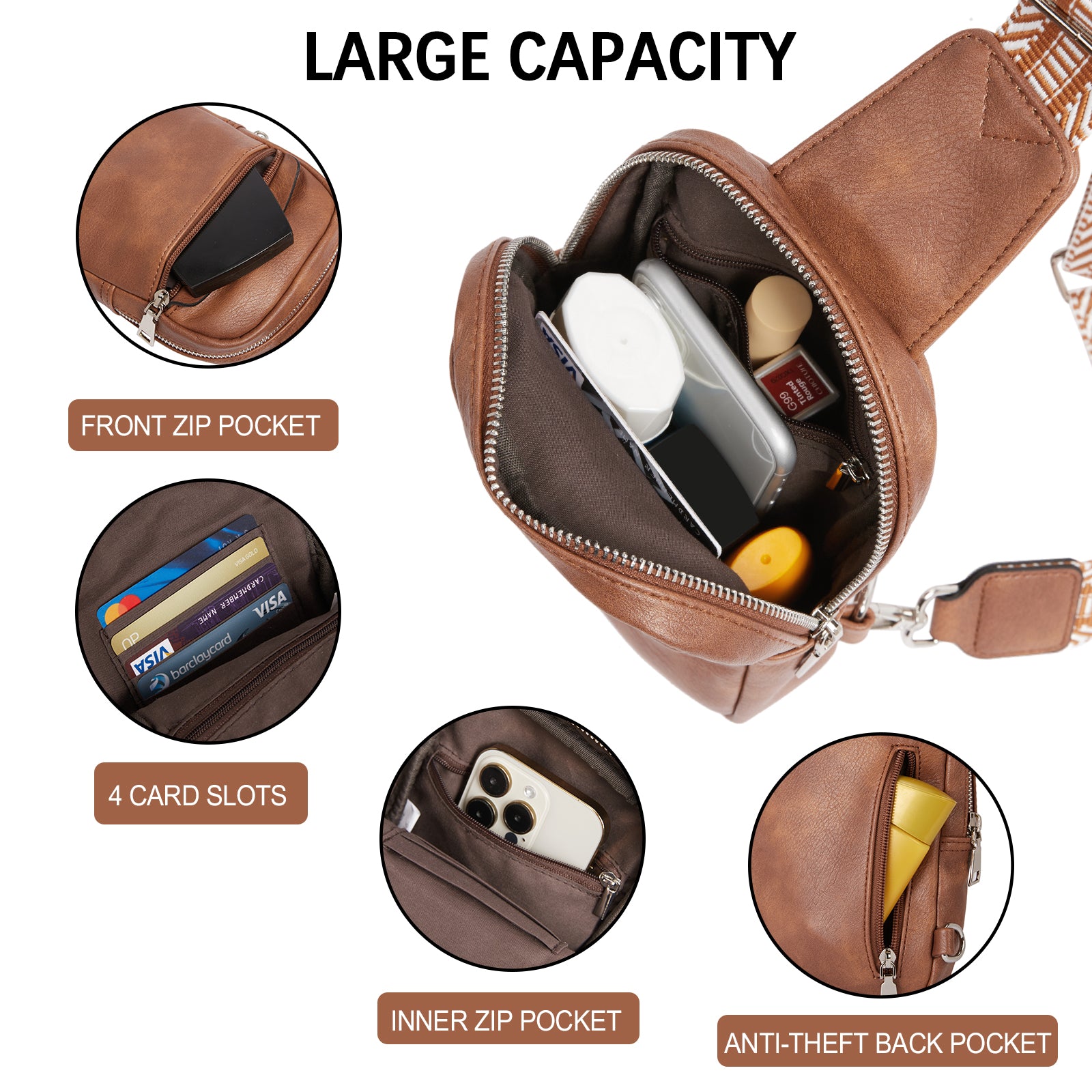 Small Sling Bag Vegan Leather Crossbody Chest Bags Trendy Women's Fanny Pack