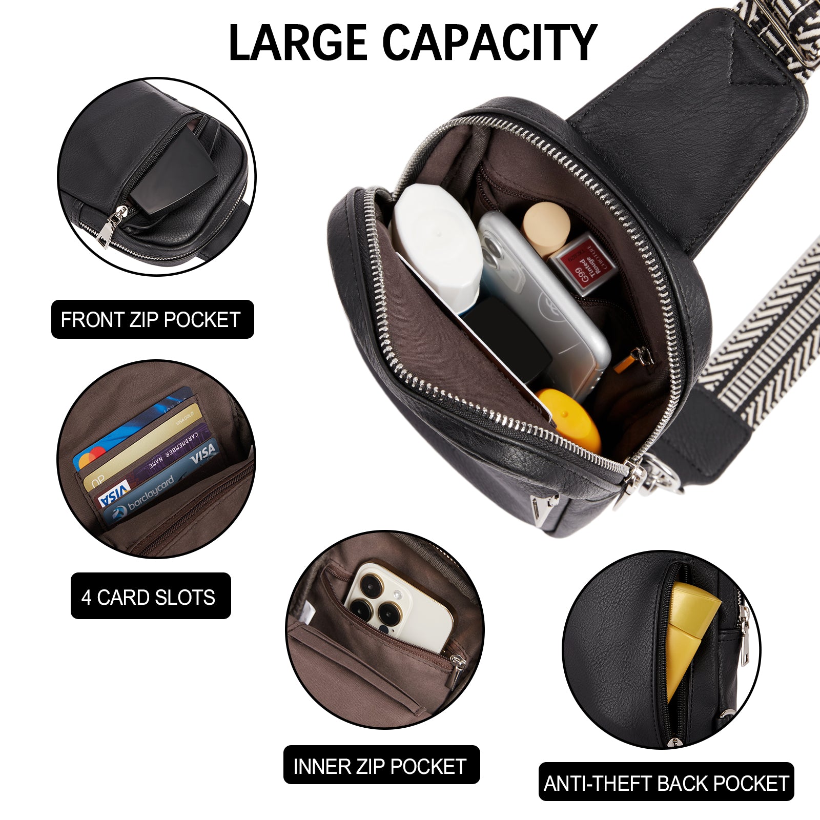 Small Sling Bag Vegan Leather Crossbody Chest Bags Trendy Women's Fanny Pack