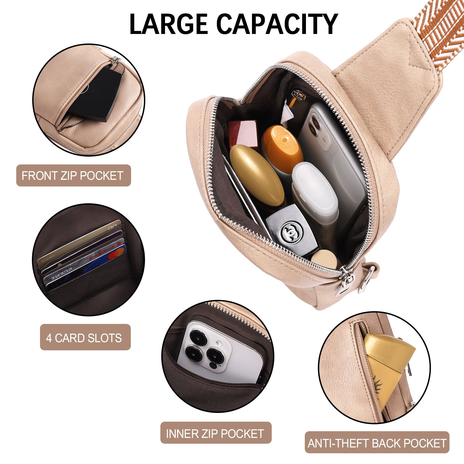 Small Sling Bag Vegan Leather Crossbody Chest Bags Trendy Women's Fanny Pack