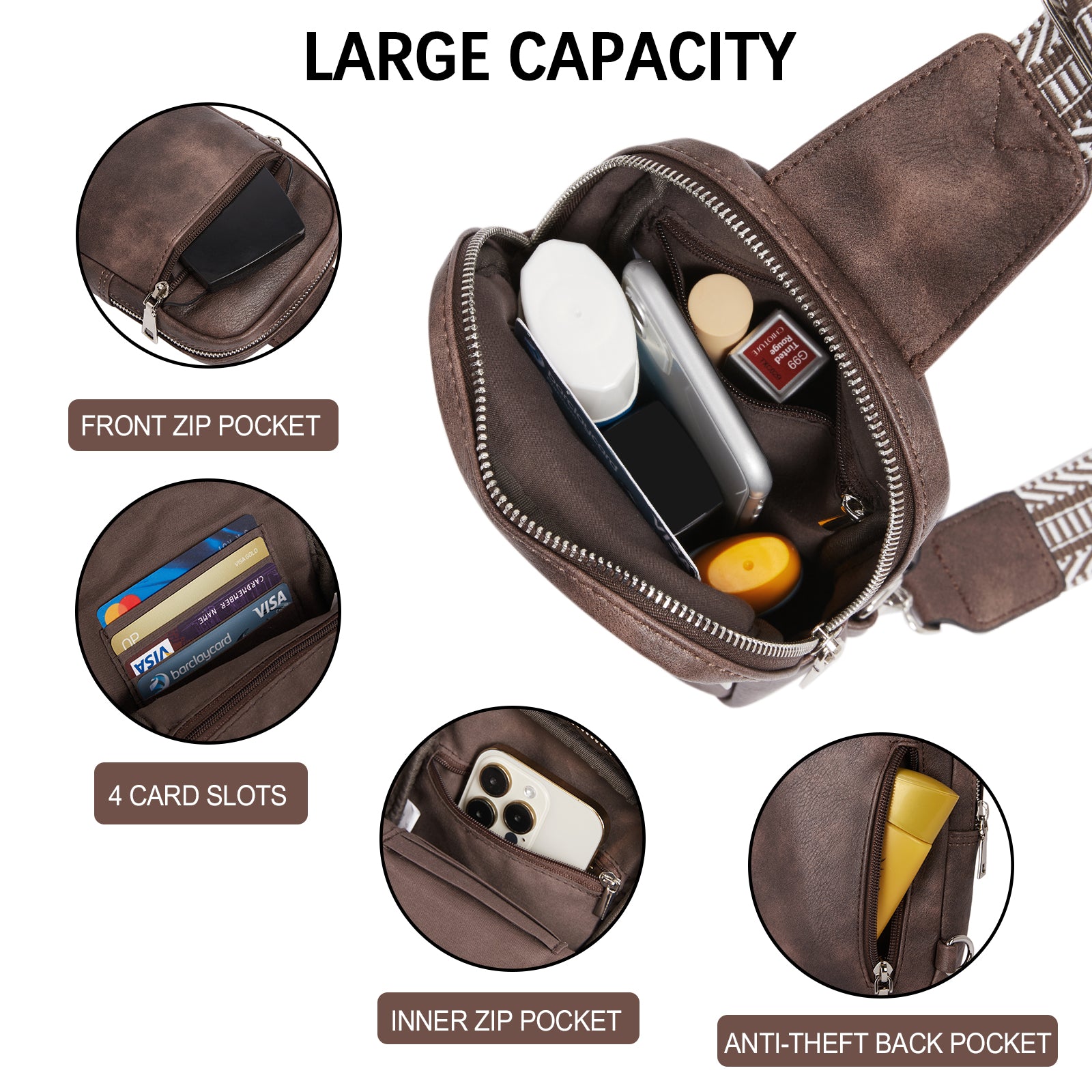 Small Sling Bag Vegan Leather Crossbody Chest Bags Trendy Women's Fanny Pack