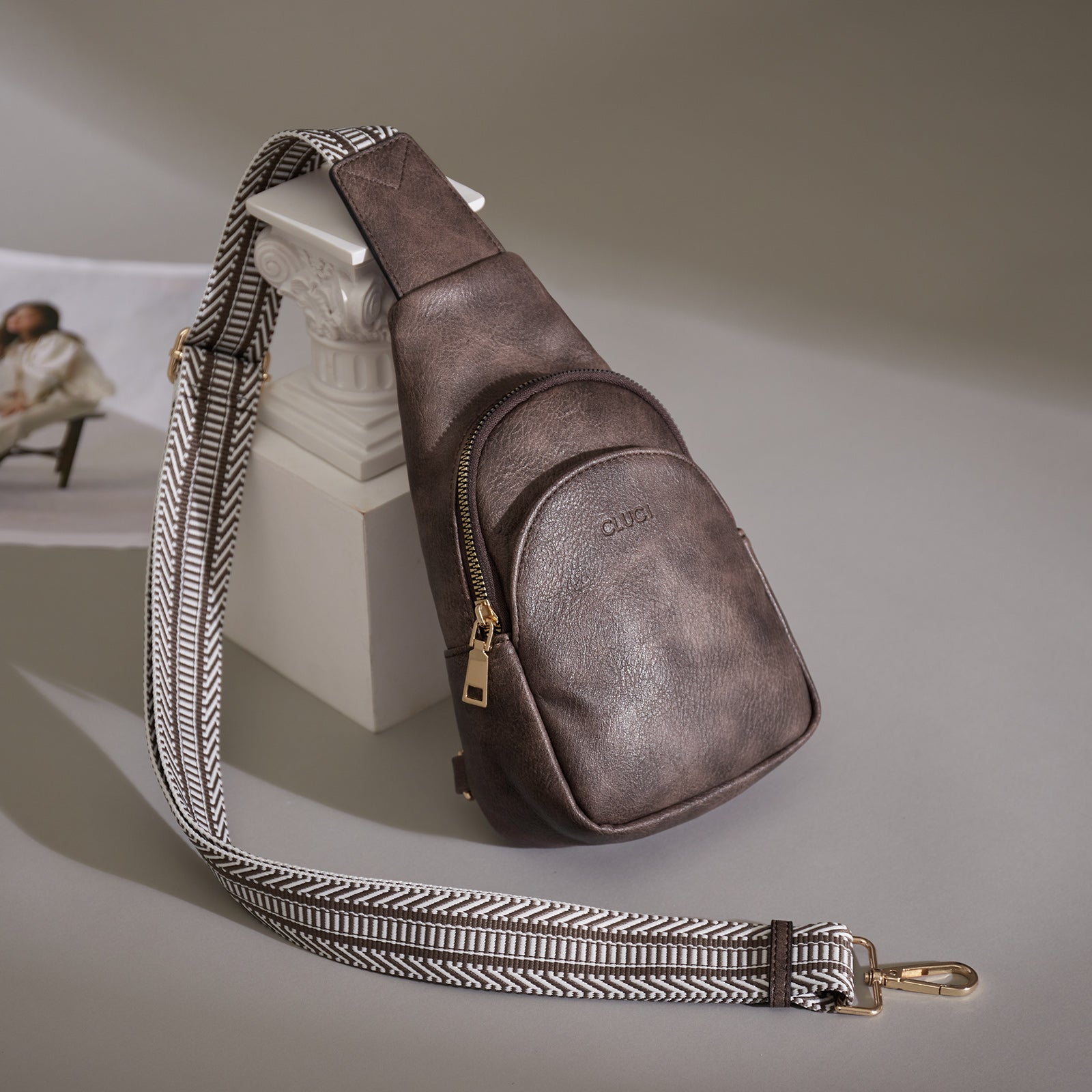 Faux Leather Small Sling Bag Fashion Waist Packs with Guitar Strap for Women's Fanny Packs