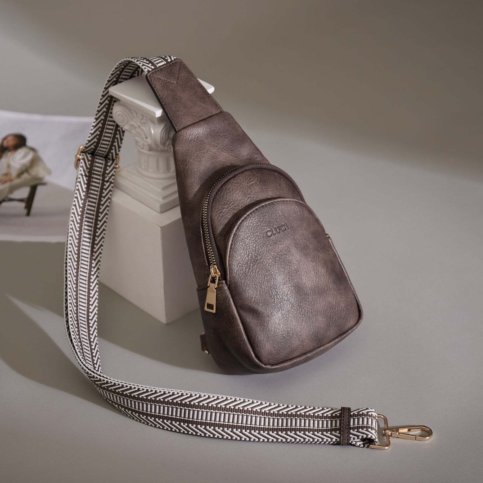 Faux Leather Small Sling Bag Fashion Waist Packs with Guitar Strap for Women's Fanny Packs