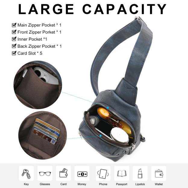 Small Sling Bag Leather Crossbody Fanny Packs Trendy Women's Chest Bag