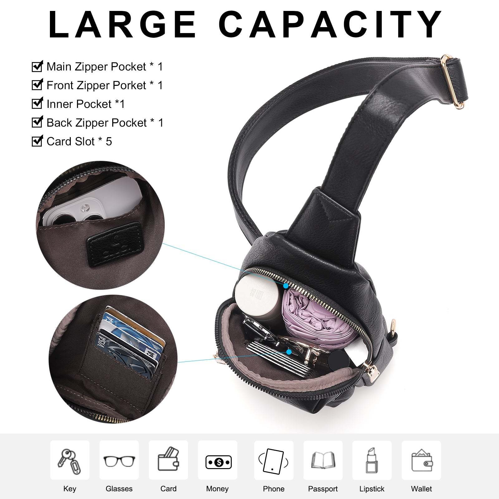 Small Sling Bag Leather Crossbody Fanny Packs Trendy Women's Chest Bag