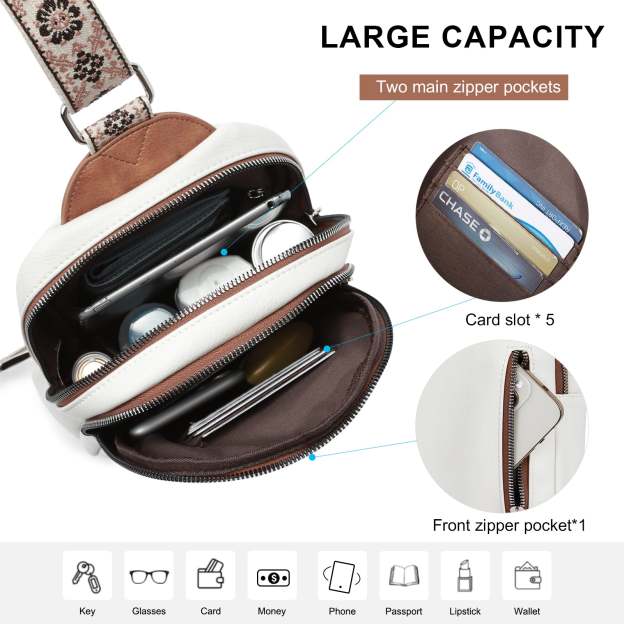 Large Leather Fanny Packs Sling Bag for Women Crossbody Purse Trendy Chest Bag